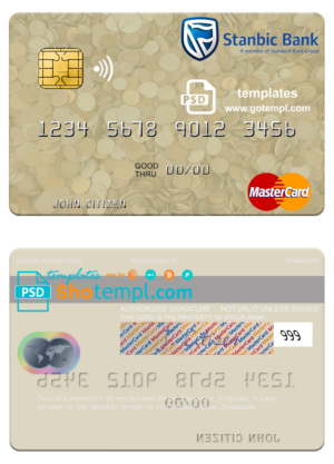 Zimbabwe Stanbic Bank mastercard fully editable template in PSD format