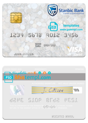 Zimbabwe Stanbic Bank visa card fully editable template in PSD format
