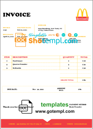 BarLounge Invoice template in word and pdf format