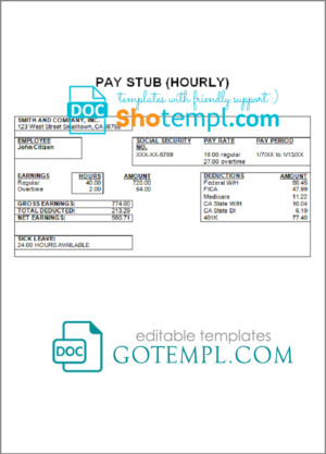 # merit circle pay stub template in Word and PDF format