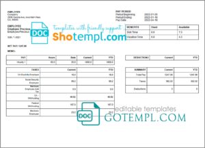 THE UNIVERSITY of North Carolina at Chapel Hill paystub template in Word and PDF formats