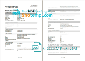 your company material safety data sheet (MSDS) template in Word and PDF format, 3 pages