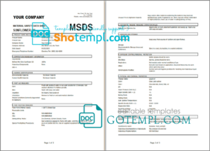 your company material safety data sheet (MSDS) template in Word and PDF format, 3 pages your company material safety data sheet (MSDS) template in Word and PDF format, 3 pages