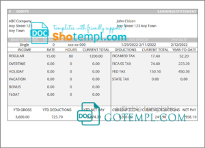 # good gold pay stub template in Word and PDF format