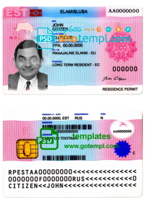 Estonia residence permit template in PSD format, fully editable