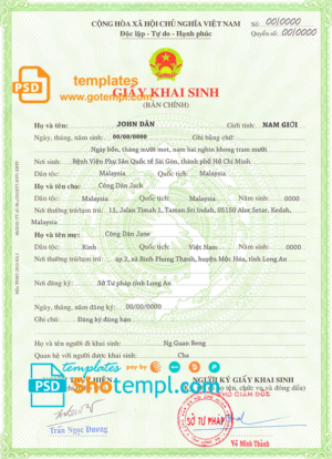 Guyana vital record birth certificate Word and PDF template, completely editable