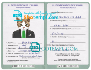 Cameroon cat (animal, pet) passport PSD template, fully editable