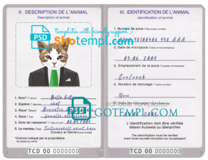 Chad cat (animal, pet) passport PSD template, fully editable
