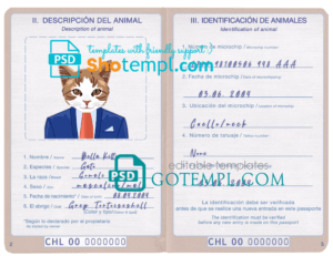 Laos cat (animal, pet) passport PSD template, completely editable