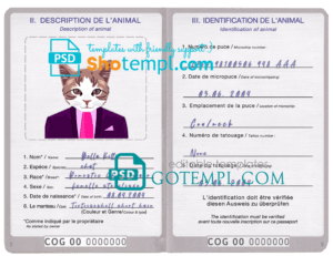 San Marino dog (animal, pet) passport PSD template, fully editable