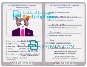 Congo cat (animal, pet) passport PSD template, fully editable