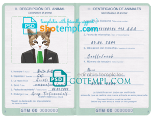 Bahamas cat (animal, pet) passport PSD template, fully editable