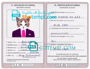 Timor-Leste cat (animal, pet) passport PSD template, fully editable