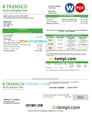 Emerald Coast Utilities Authority (ECUA) business utility bill, Word and PDF template, 4 pages, version 3