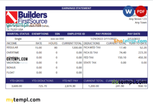 USA building materials earning statement template in Word and PDF format USA building materials earning statement template in Word and PDF format