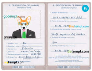 Hong Kong dog (animal, pet) passport PSD template, fully editable