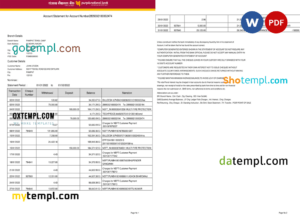 India Punjab National Bank statement Word and PDF template, 2 pages, version 2