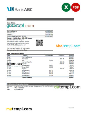 # earth crown bank universal multipurpose bank account reference template in Word and PDF format