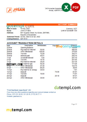 Bhutan T Bank Statement template in Excel and PDF format
