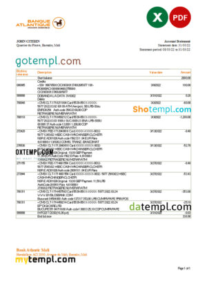 Netherlands Citibank bank statement template in .doc and .pdf file format