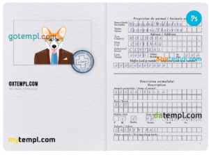 Moldova dog (animal, pet) passport PSD template, completely editable