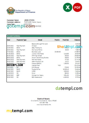 Liechtenstein Union Bank AG bank statement easy to fill template in Excel and PDF format