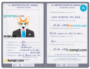 Romania dog (animal, pet) passport PSD template, fully editable