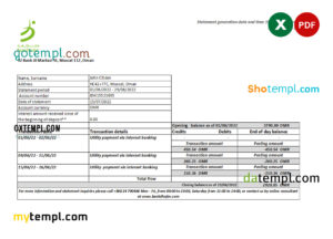 Oman Bank Dhofar bank statement Excel and PDF template