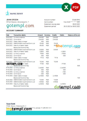 Iran Bank Sederat Iran statement Excel and PDF template