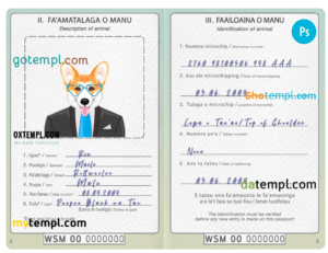Peru dog (animal, pet) passport PSD template, completely editable
