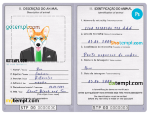 São Tomé and Príncipe dog (animal, pet) passport PSD template, fully editable