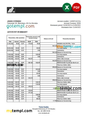 Resona Bank company checking account statement Word and PDF template
