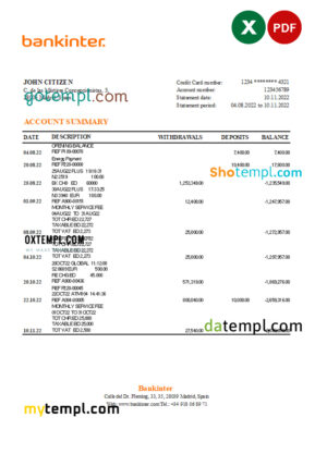 Gabon BGFI bank statement template in Word and PDF format