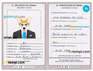 Chile cat (animal, pet) passport PSD template, completely editable