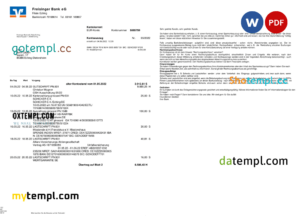 Germany Freisinger Bank eG bank statement, Word and PDF template, 2 pages