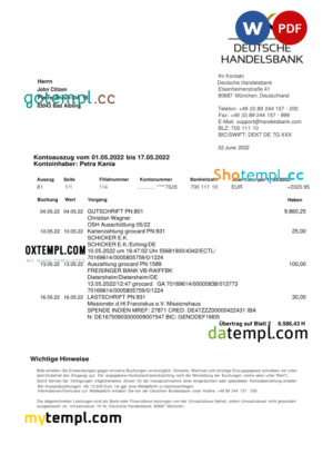 USA BANK OF DOMINO bank statement Word and PDF template