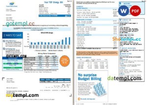 USA Arizona Tucson Electric Power (TEP) utility bill, Word and PDF template, 2 pages