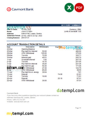 Jamaica National Commercial Bank statement Word and PDF template