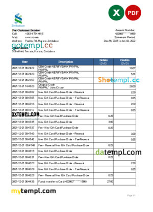 Ethiopia Awash proof of address bank statement template in Word and PDF format