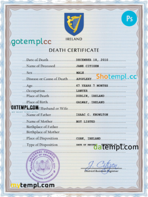 # arms vision vital record death certificate universal PSD template