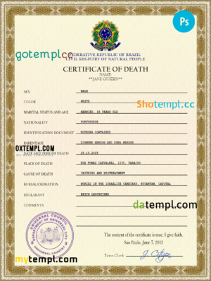 Chad birth certificate Word and PDF template, completely editable