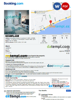 Cyprus hotel booking confirmation Word and PDF template, 2 pages