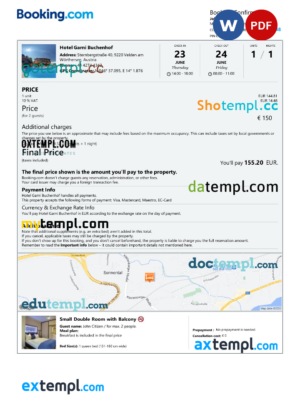 Honduras hotel booking confirmation Word and PDF template, 2 pages