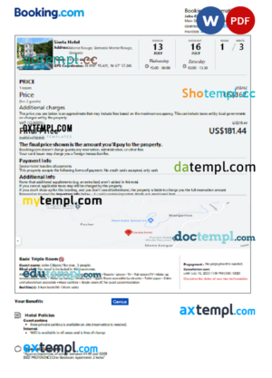 Guinea hotel booking confirmation Word and PDF template, 2 pages