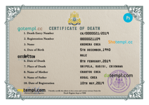 Cambodia vital record death certificate PSD template
