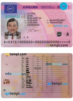 Estonia driving license PSD template, fully editable