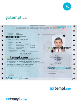 French residence permit (carte de séjour) PSD template, fully editable