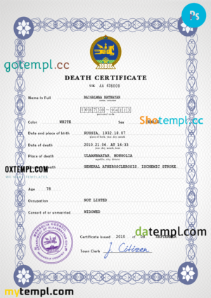 Mexico death certificate PSD template, completely editable