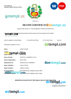 Benin vital record birth certificate PSD template, completely editable