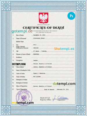 Jordan birth certificate Word and PDF template, completely editable